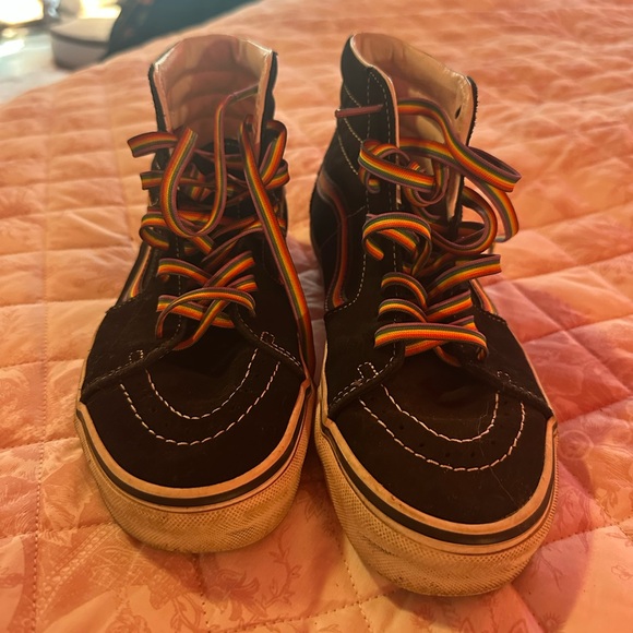 Shoes - Black High-Top Sneakers with Rainbow Laces